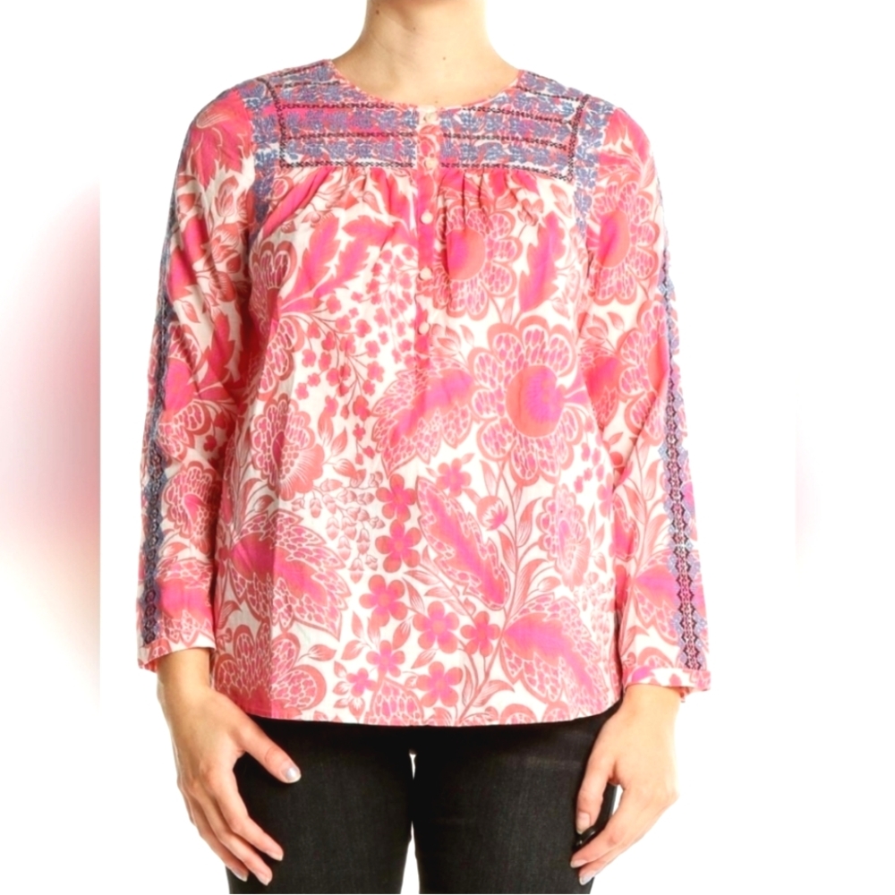 J. Crew Floral Embroidered Popover Top, Size XS (runs big)